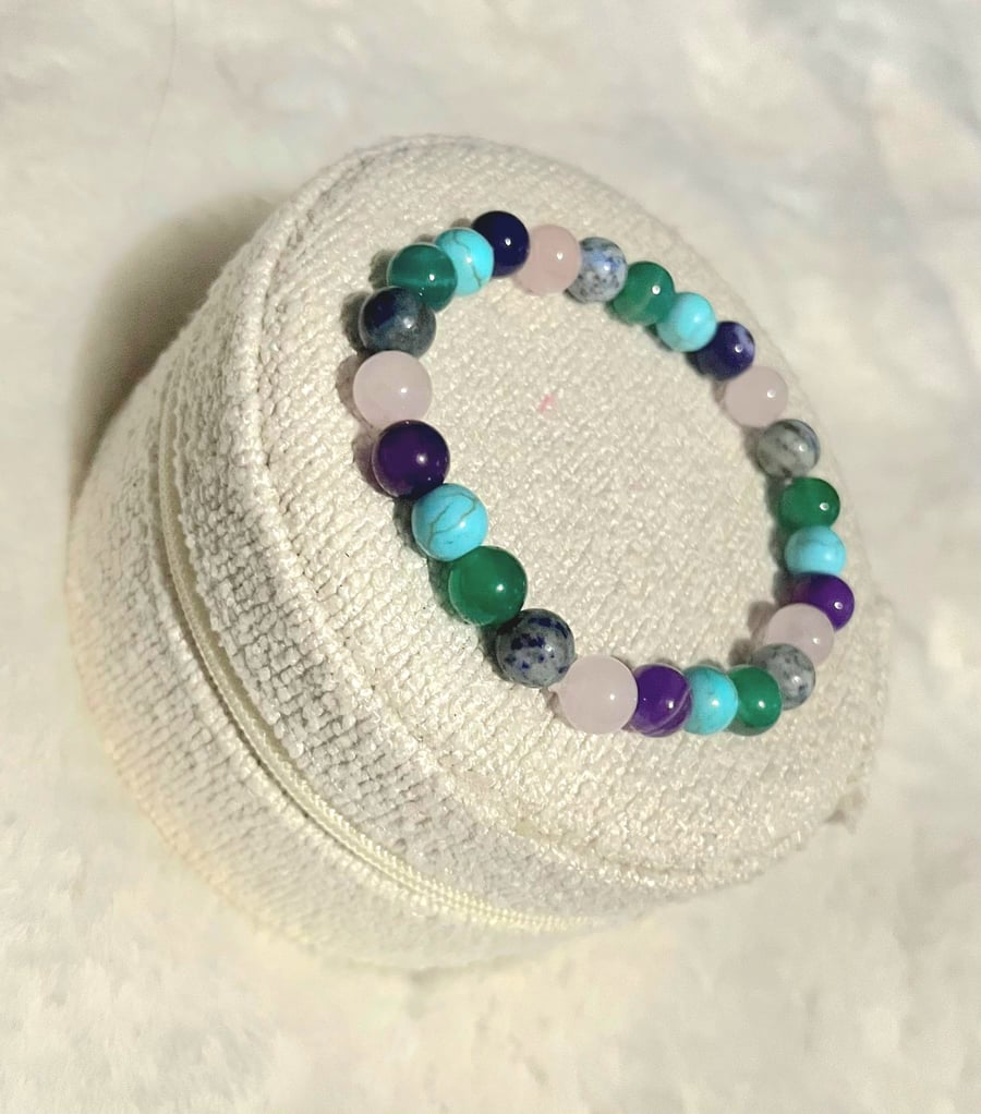 Ocean Dream Beaded Bracelet – Turquoise, Rose & Purple Style Stretch Bracelet
