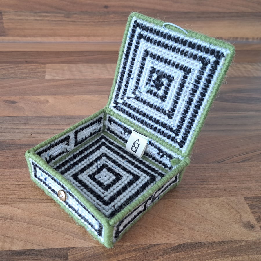 Container for small desk items - with lid and button closure