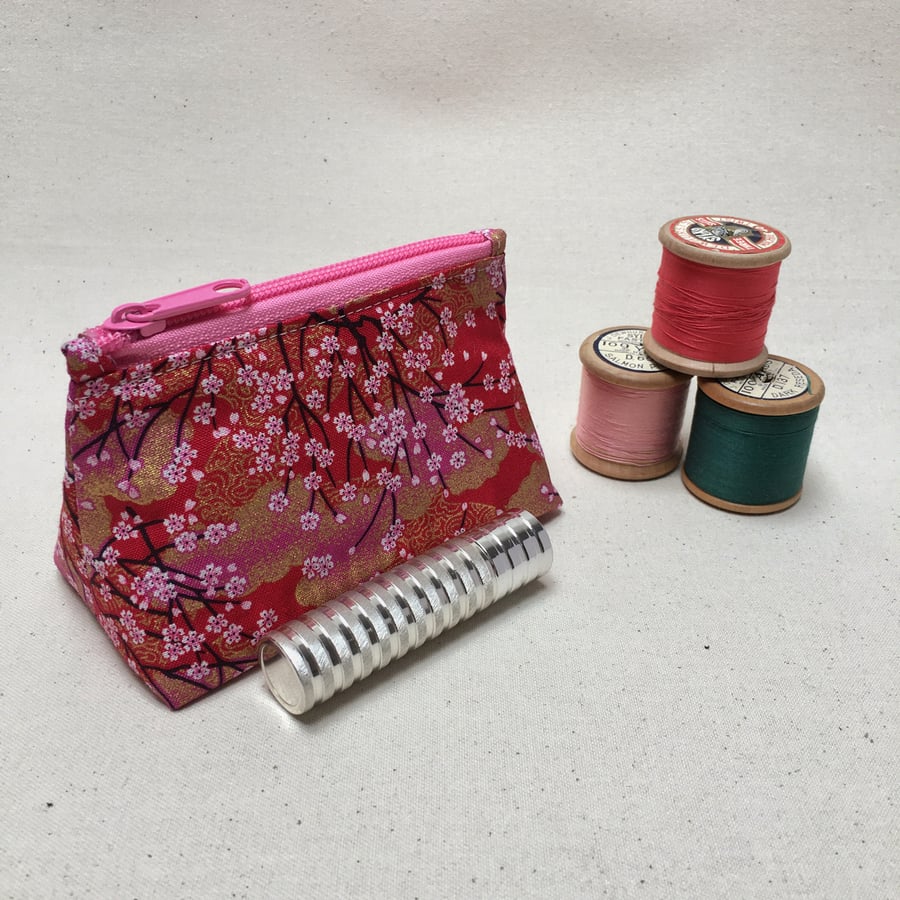 Cerise Pink Tiny Blossoms Japanese Fabric Coin Purse
