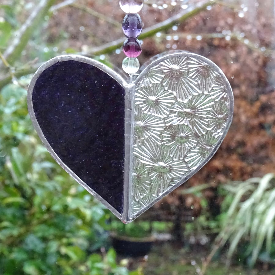 Stained Glass Small Heart Suncatcher - Handmade Decoration - Purple 