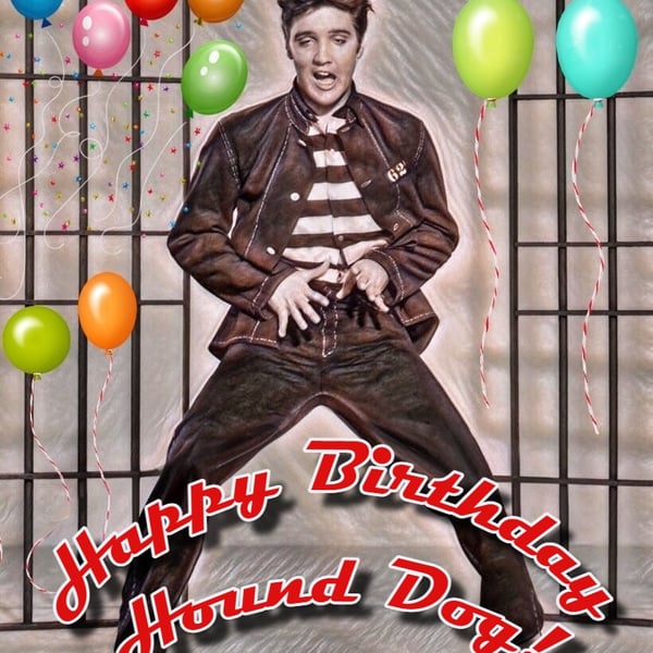 Happy Birthday Elvis Hound Dog Card A5