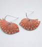 Bird earrings with seed print in orange and silver