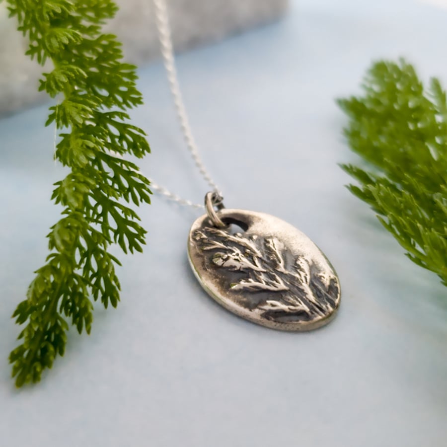 Recycled Silver Wildflower Pendant Necklace - Yarrow Leaf