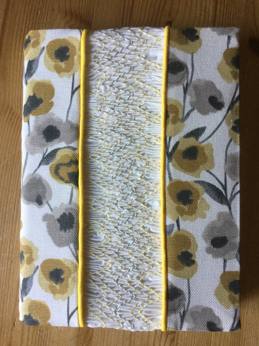 Smocked Slip Covered Sketchbook or Journal, Yellow Floral