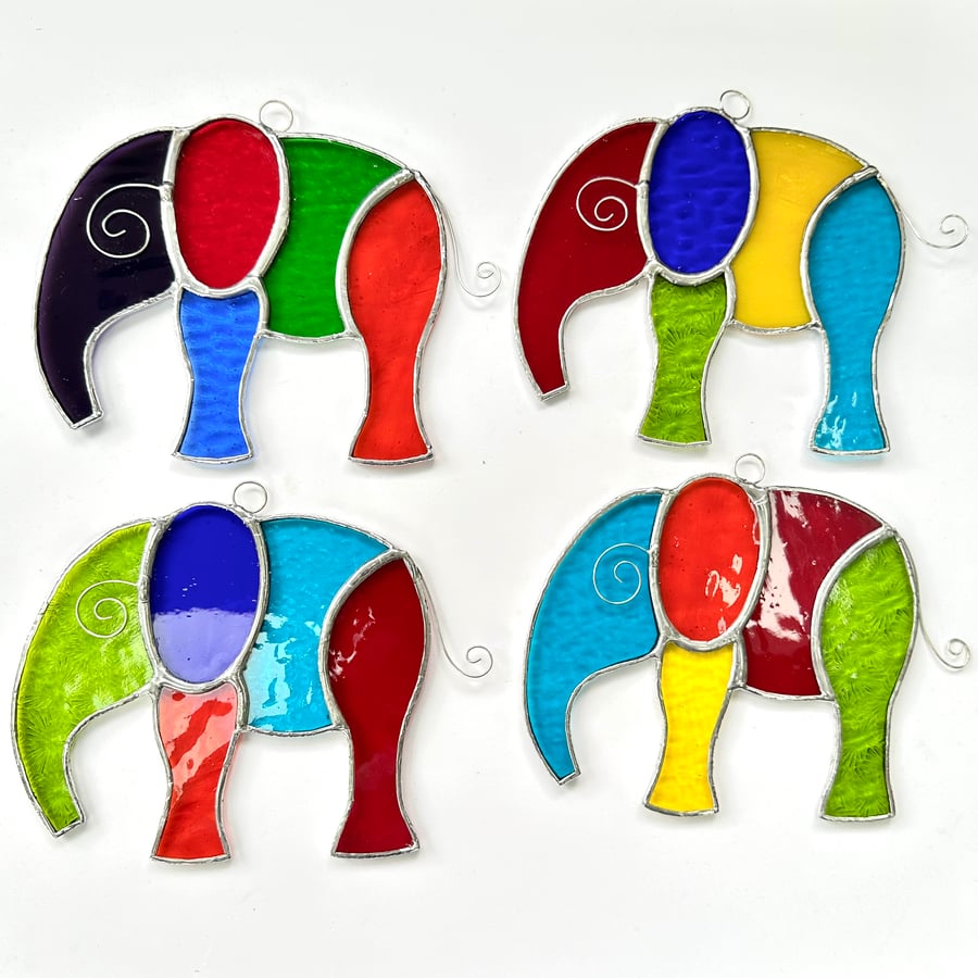 Stained Glass Elephant Suncatchers - Handmade Hanging Decoration - Multi