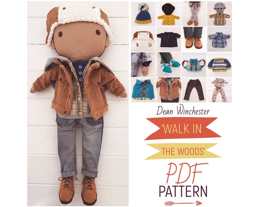 Digital PDF Pattern for Doll Dean Winchester &  'Walk in the Woods' Clothing