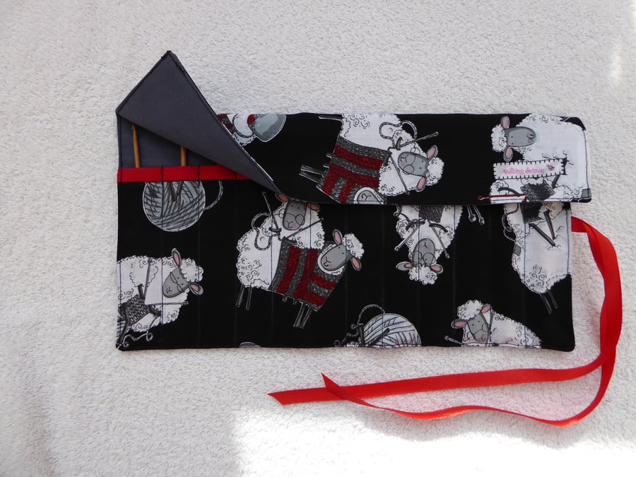 SALE  Crochet Set with 12 Bamboo Crochet Hooks in Roll Up Holder. Knitting Sheep