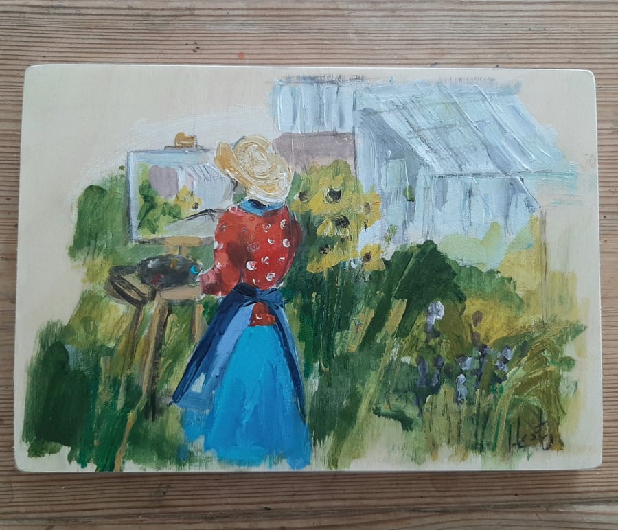 'The artist ' original painting on thick reclaimed wood