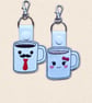 His and Hers Coffee Mug Keyrings - Embroidered Faux Leather Kawaii Couple Gift