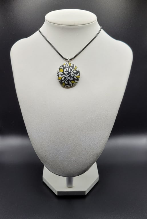 Polymer clay pendant necklace handmade jewellery 30 mm convex