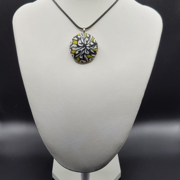 Polymer clay pendant necklace handmade jewellery 30 mm convex