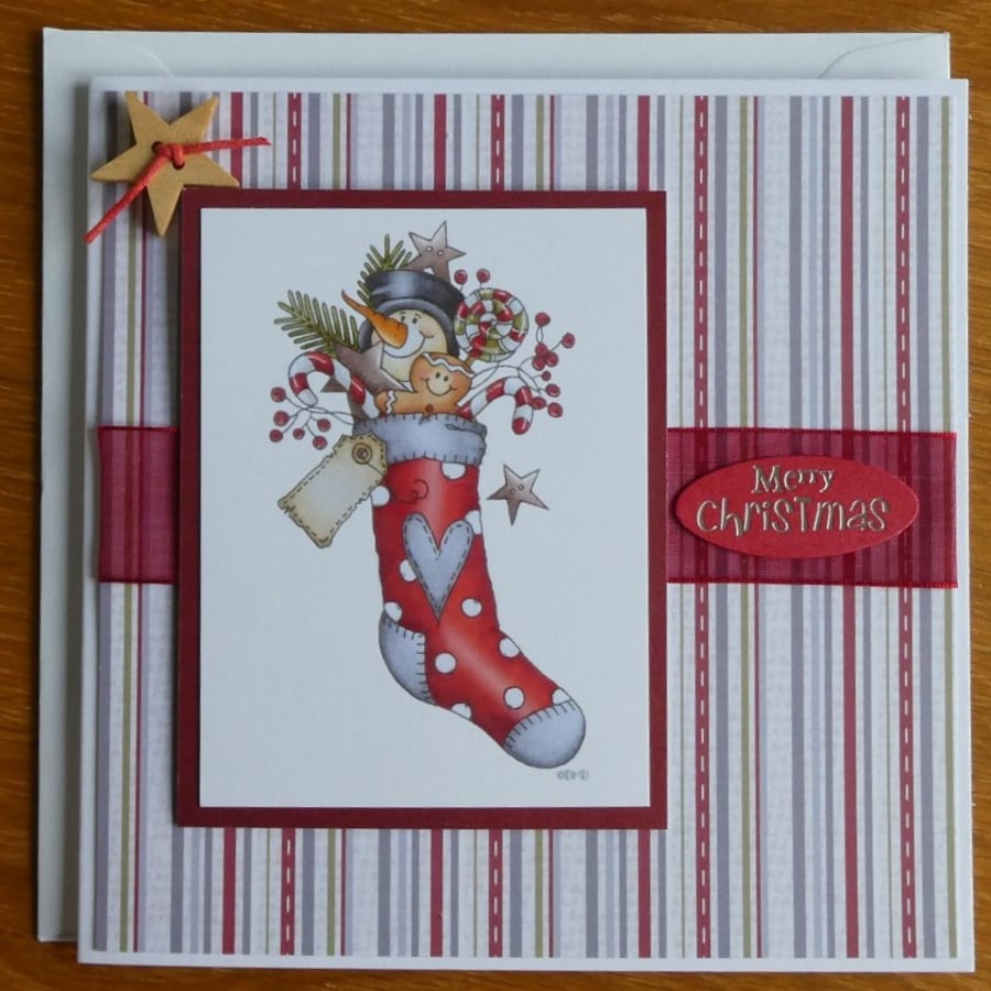 Sale - Snowman in a Stocking Christmas Card - Merry Christmas