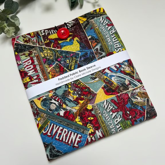 Handmade Padded Book Sleeve: Book Cover, Marvel Inspired, Book Protector