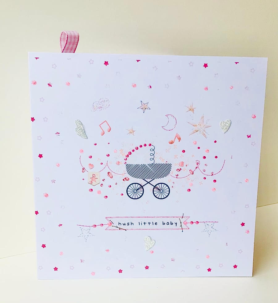 New Baby Card In Pink,Greeting Card New Baby, Can Be Personalised 