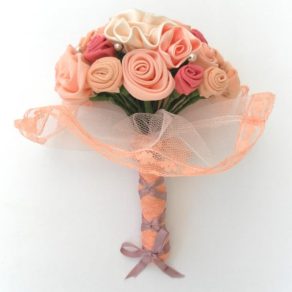  Wedding, Peach Bouquet, Bride, Bridesmaid, Wedding Flowers, Handmade Roses