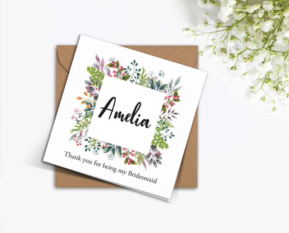 PERSONALISED wild flowers greenery frame Bridesmaid wedding invitation card