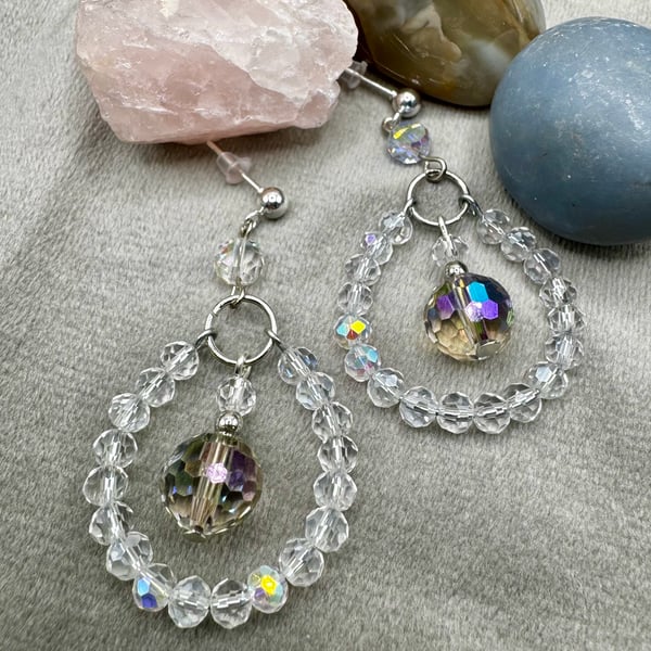 crystal hoop drop earrings