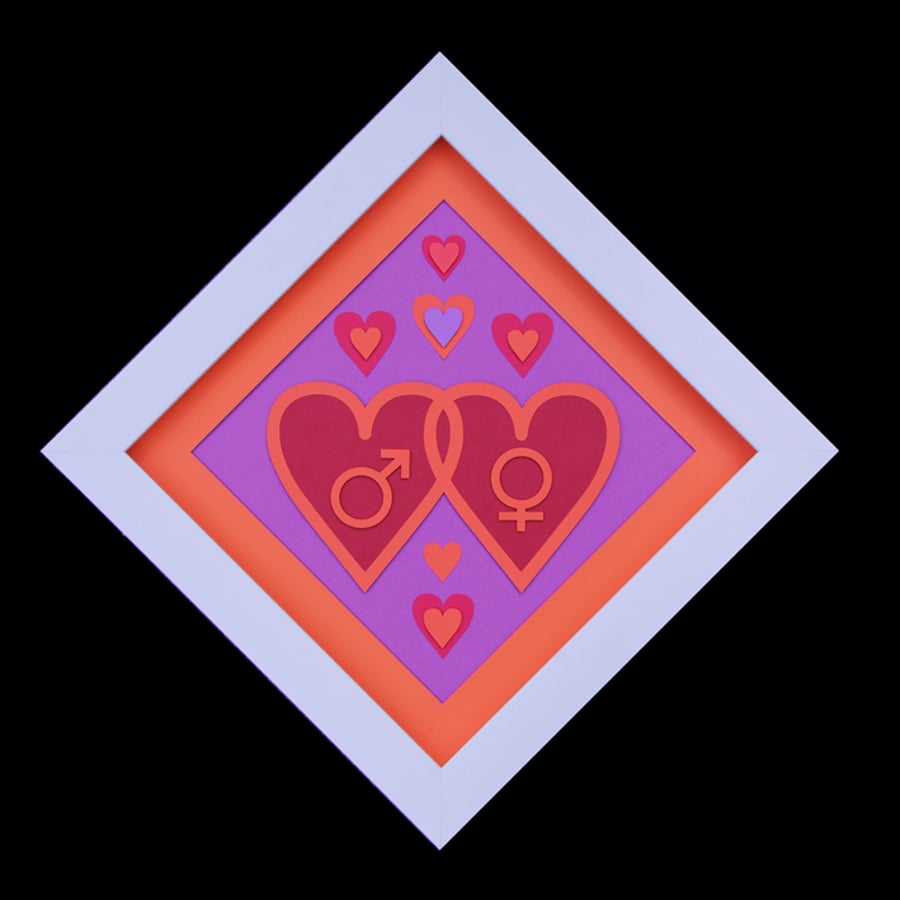 13 - GENDER HEARTS PAPER SCULPTURE WITH MATCHING VALENTINES CARD