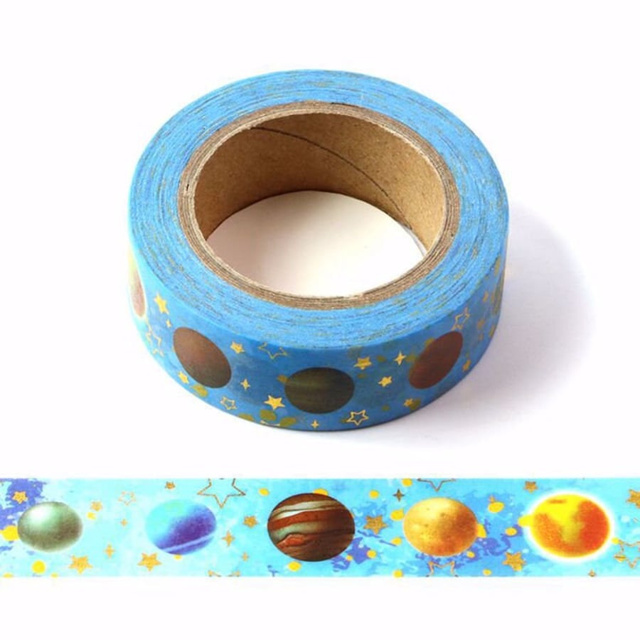 Universe Planet and Stars Washi Tape with Gold Foil Embossing 15mm x 10 Meters E