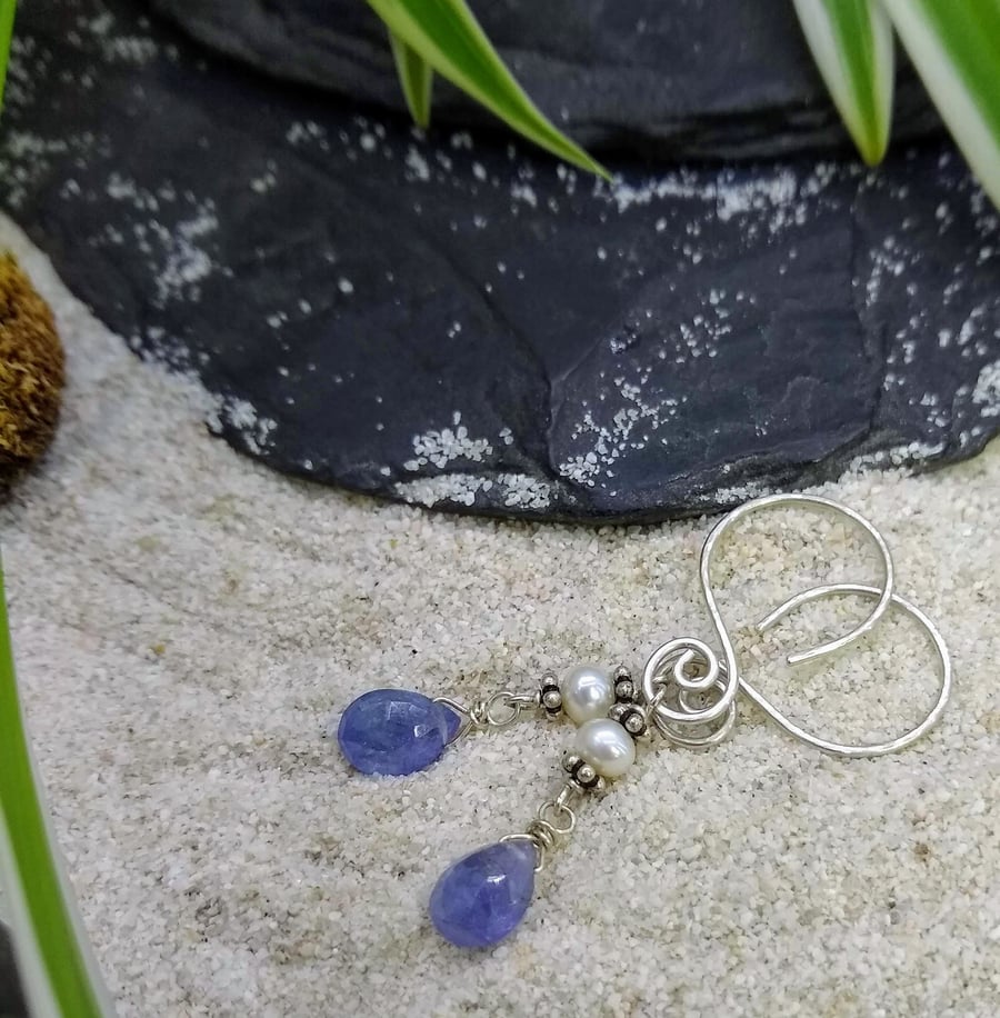 Silver and Tanzanite "sweetheart" earrings