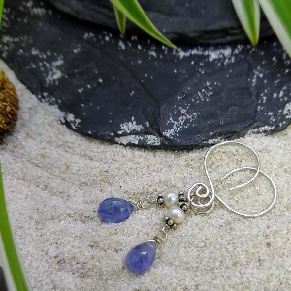 Silver and Tanzanite "sweetheart" earrings