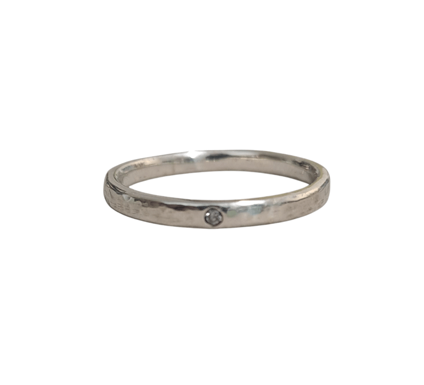 2mm wide hammered ring with diamond 