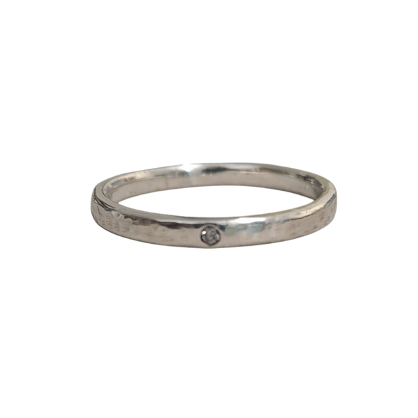 2mm wide hammered ring with diamond 