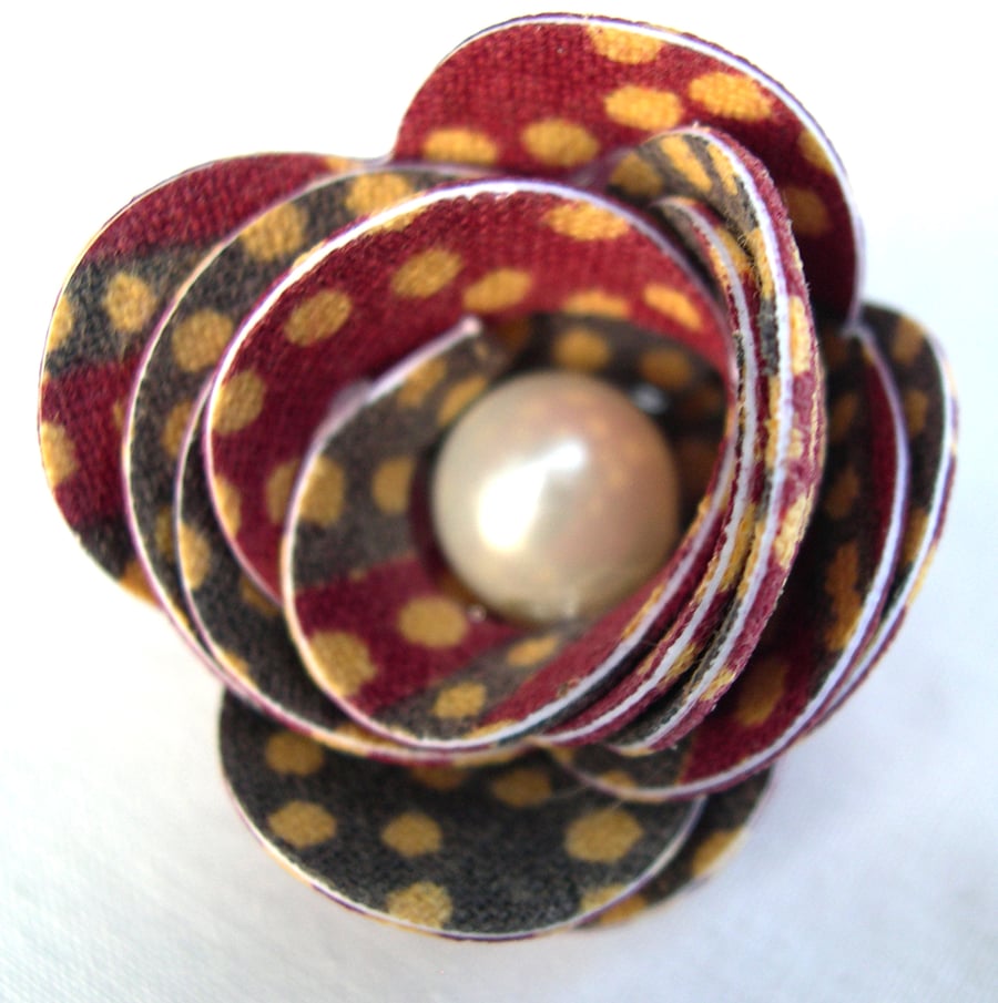 Hardened Fabric Floral indian Sari  Print coloured Rose Brooch 