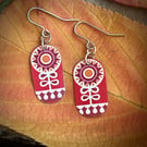 Red, White, and Orange Abstract Flower Design Tin Earrings