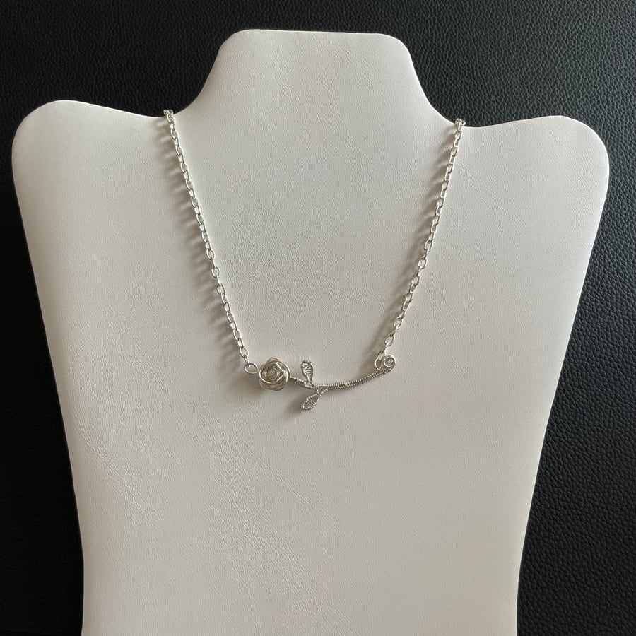 REDUCED - Silver Plated Copper Rose Necklace