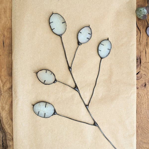 Stained Glass Flower, Honesty Tiffany Suncatcher, Glass Flower Seeds on Stem