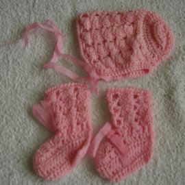 Crochet Pink Baby Hat and Bootees