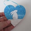 Snow Bunny Christmas Tree Bauble Heart  Decoration White Rabbit Painting