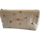 Medium Cosmetic Bag.  Bee Line.  Bee's and Daisies.