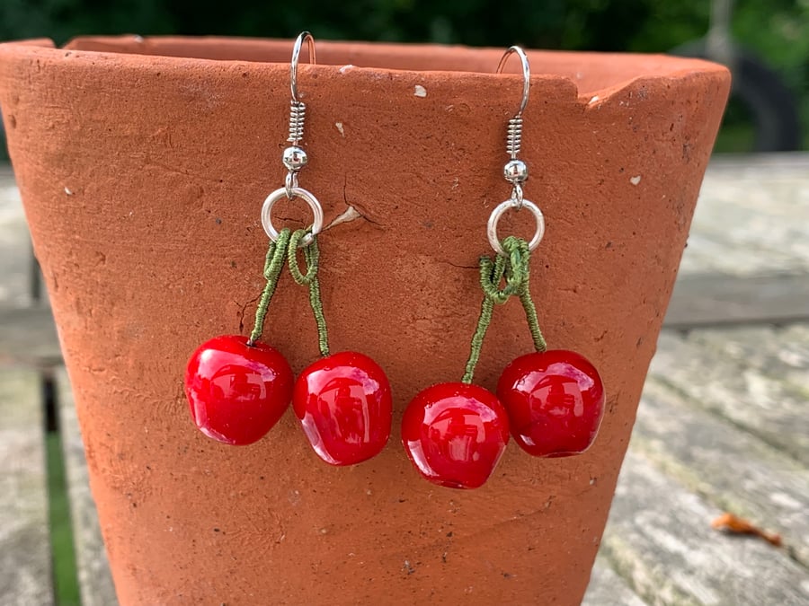 Glass Cherry Earrings