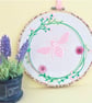 Pink Bee Embroidery Hooped Decoration 20cm (8”) ready to hang