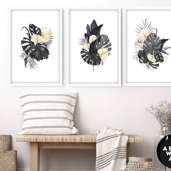 Home Decor Wall Art, Boho Botanical Set of 3 Prints, Living room Wall Decor, Wal