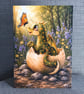 Birthday Greeting Card Baby Dragon, Cute Dragon Hatching from Egg, Fantasy A5