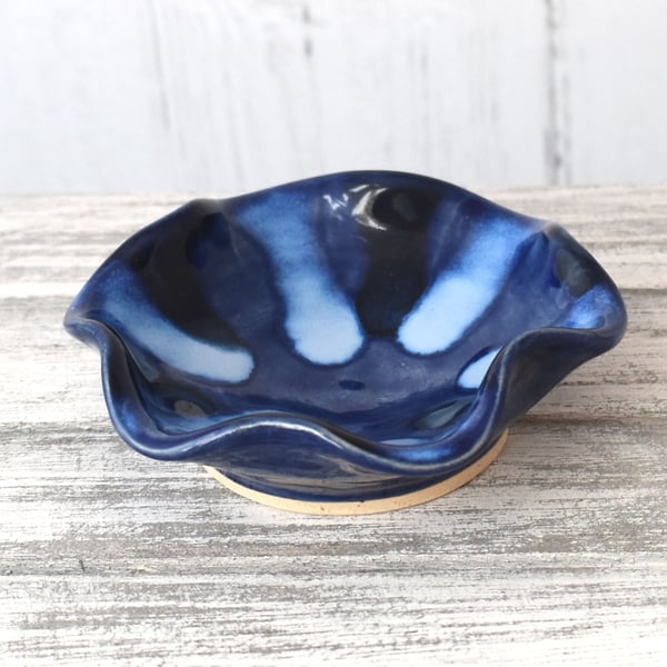19-244 Small blue flower shaped trinket dish