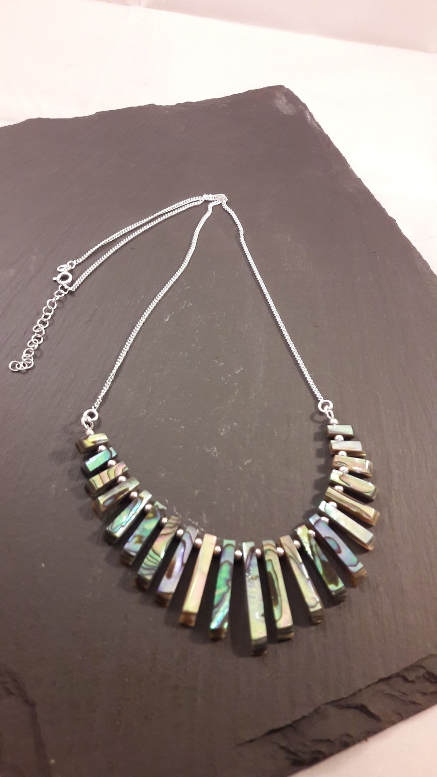 Abalone and Sterling Silver Layout Bar Necklace