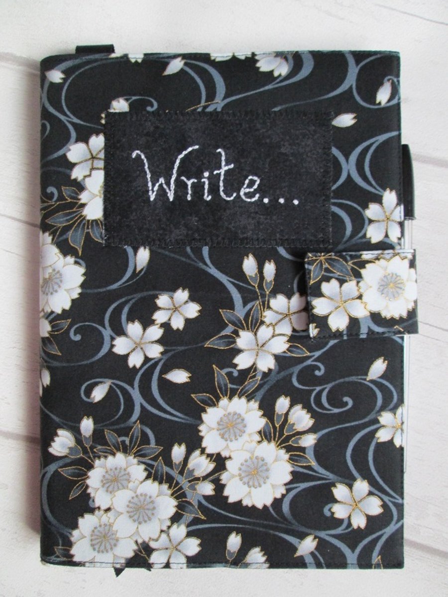 A5 Monochrome Floral Reusable Notebook Cover