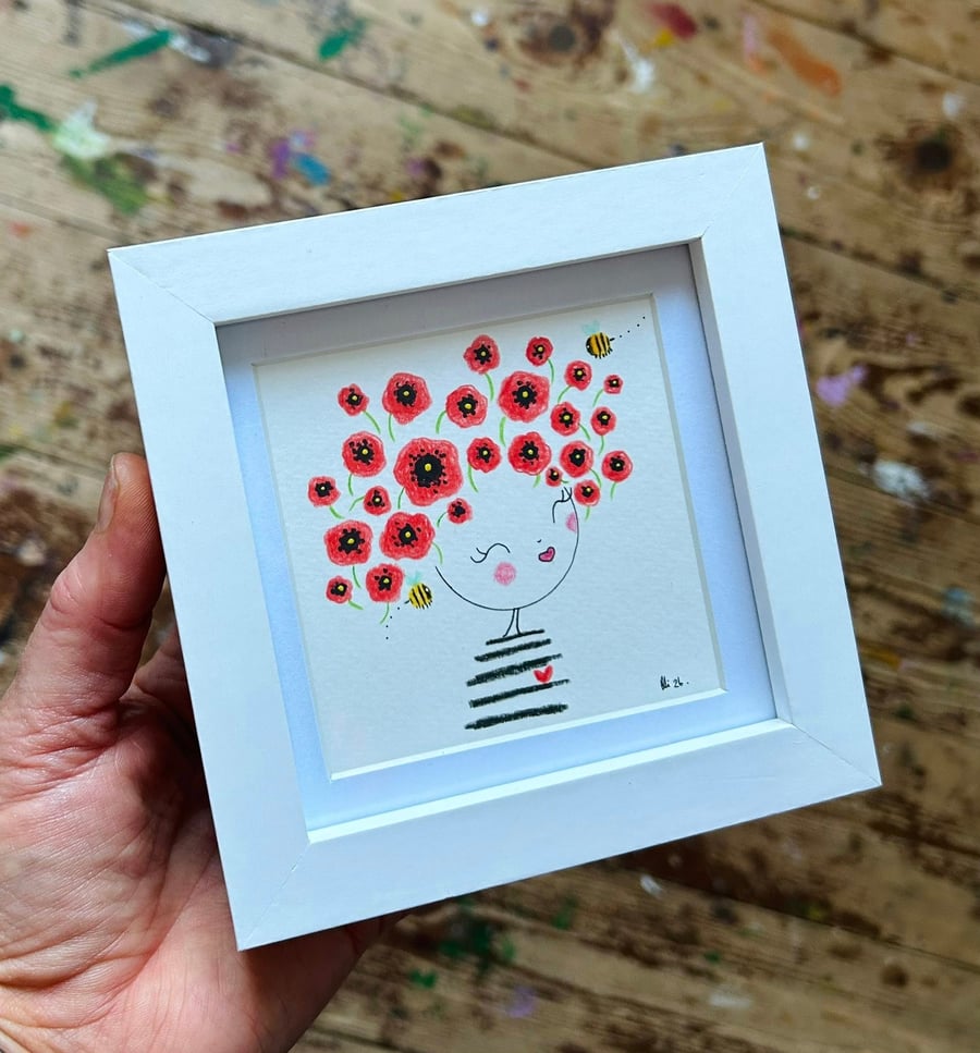 Poppy -Framed Original Mini Illustration