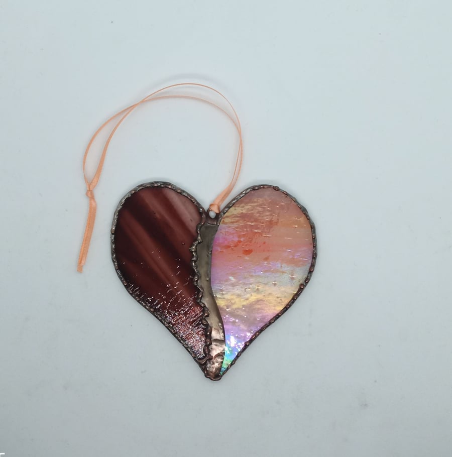Two tone stained glass heart sun catcher
