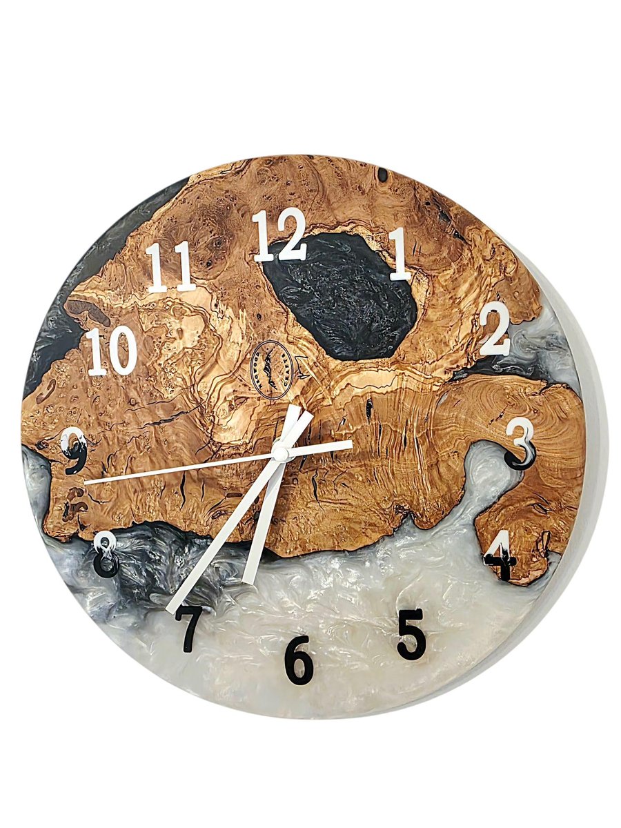 Handmade Resin and Wood Wall Clock – Rustic Modern Home Décor Gift