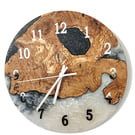 Handmade Resin and Wood Wall Clock – Rustic Modern Home Décor Gift