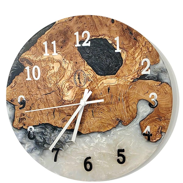 Handmade Resin and Wood Wall Clock – Rustic Modern Home Décor Gift