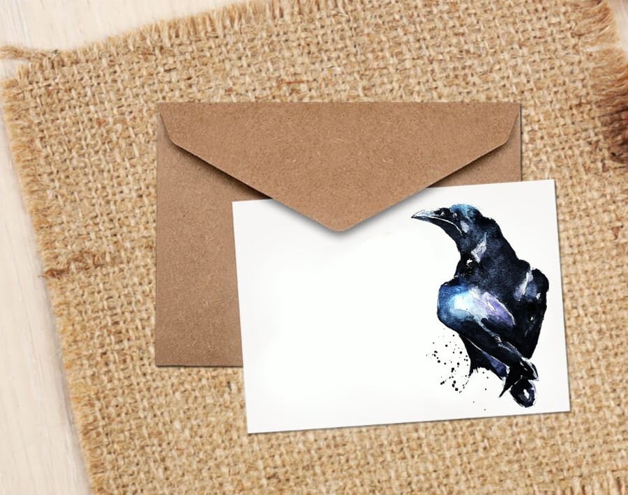 Raven II Watercolour Art NoteGreeting Card -Raven Greeting card,Raven Note card,