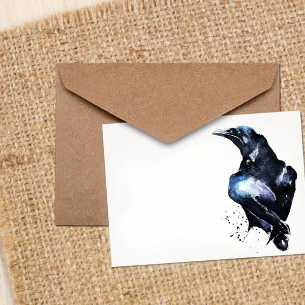 Raven II Watercolour Art NoteGreeting Card -Raven Greeting card,Raven Note card,