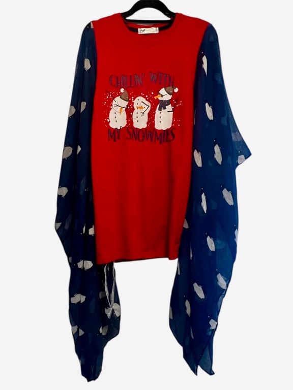 Upcycled Christmas Snowman Penguin Boho Top One Size Festive Alternative