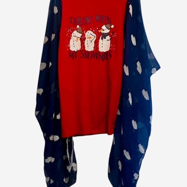 Upcycled Christmas Snowman Penguin Boho Top One Size Festive Alternative